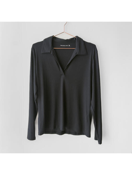 Abercrombie & Fitch Tops - NWOT Abercrombie Black Open Collar Long Sleeve Top Size XL